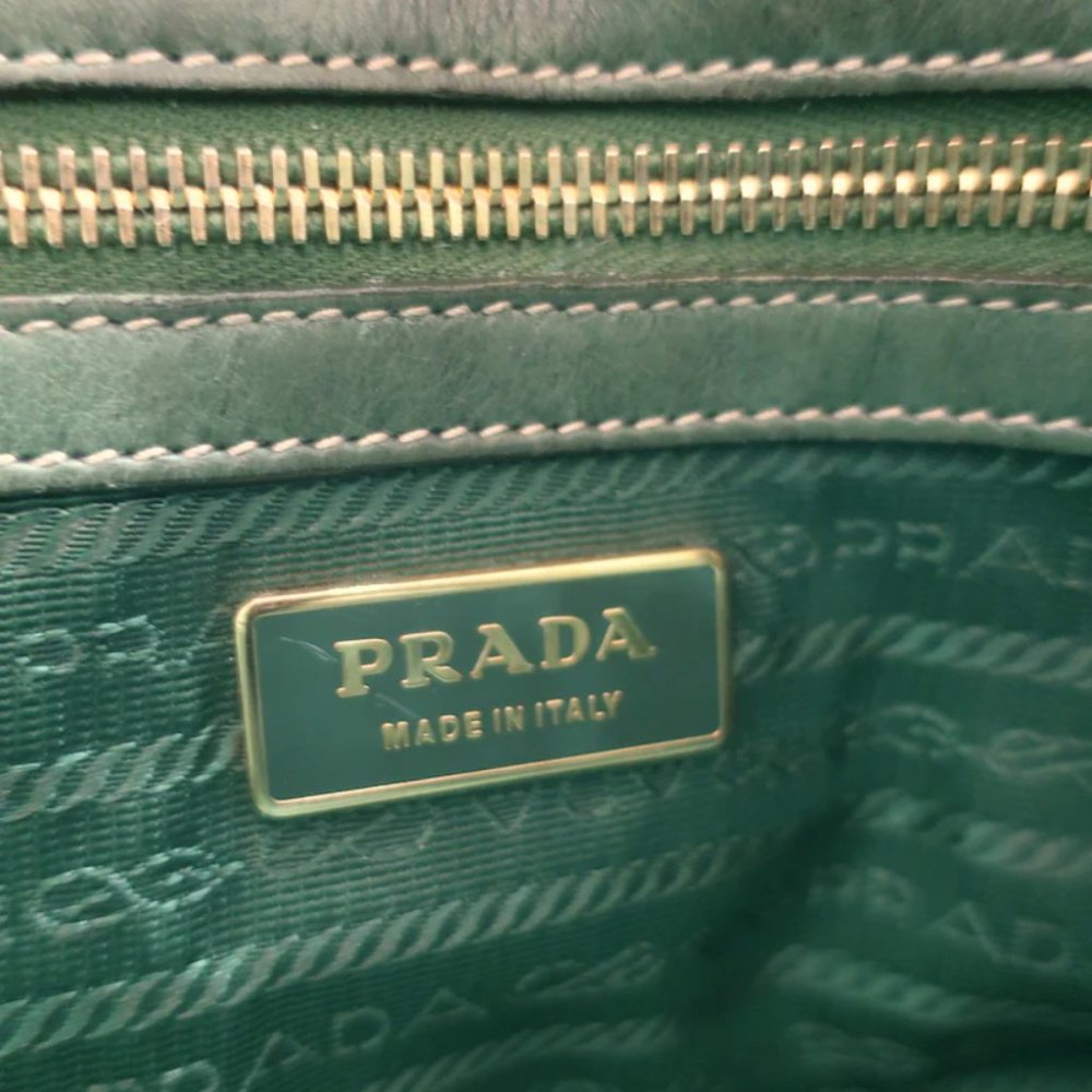 Prada Tessuto Gaufre Braided Handle Satchel Green Nylon Medium Crossbody Bag - Picture 11 of 12